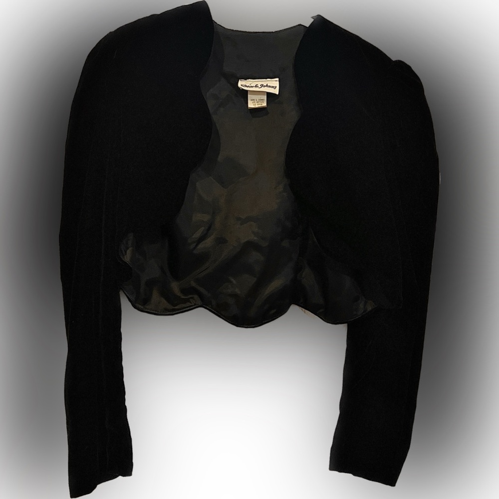 Vintage Black Velvet Bolero Jacket with Scallop Edging